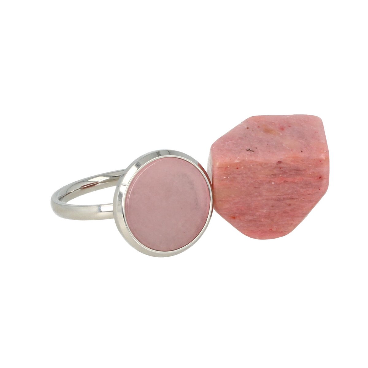 My Bendel - Rhodonite Zilverkleurige Ring met Echte Edelsteen - met Luxe Cadeauverpakking | Sieraden Voor Dames | Maat 18.00 Mm / Maat 57