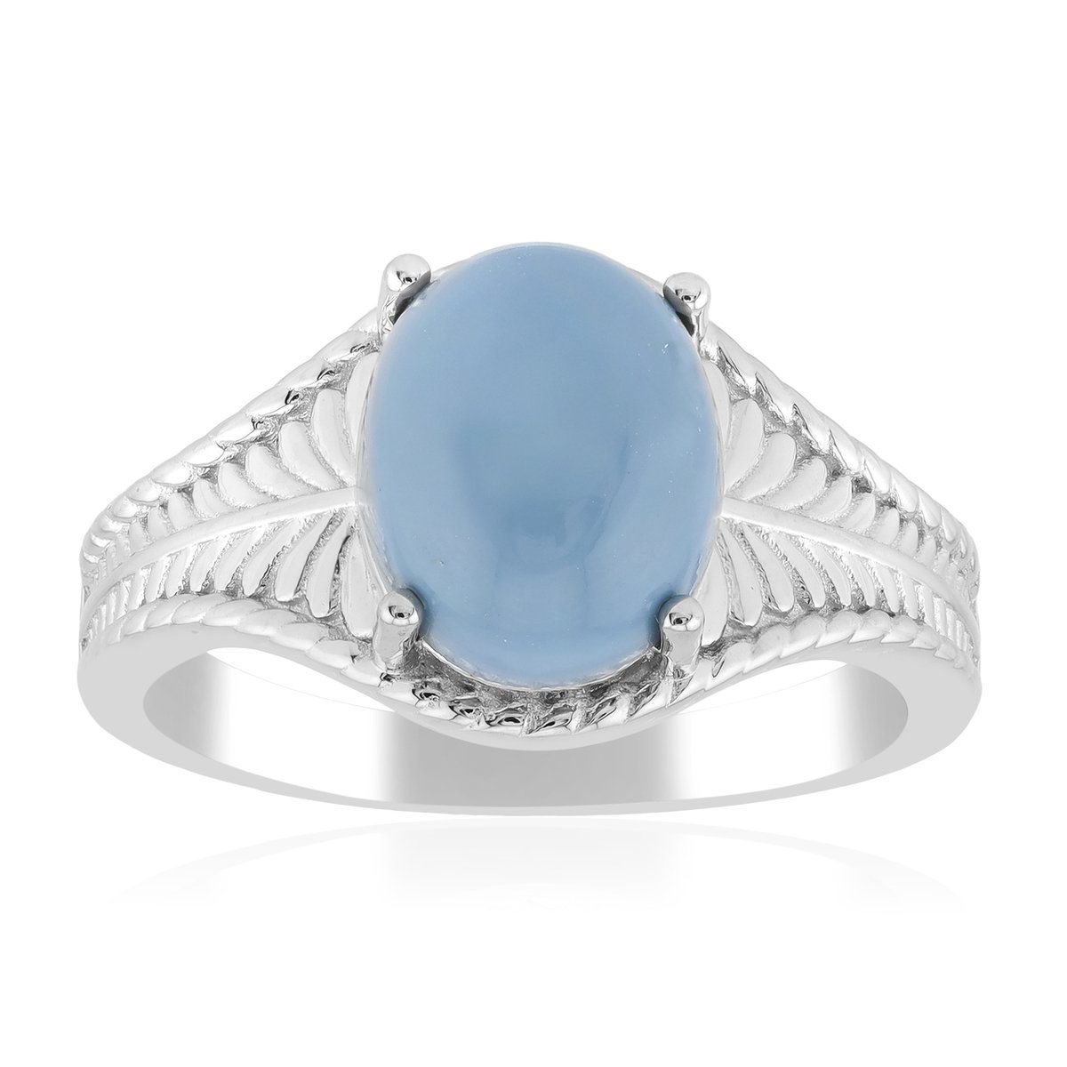 Cavill - Zilveren Damesring 925 Sterling Zilver Platina - Blauwe Peruaanse Opaal 1,95 ct - Ovaal Cabochon - Elegante Sieraden