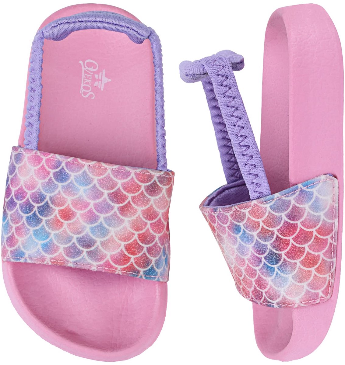 SnelShoppen - Zomersandalen voor jongens en meisjes, antislip zwembadslippers met elastische band, roze schubben, maat 29 EU, ideale strandschoenen vo