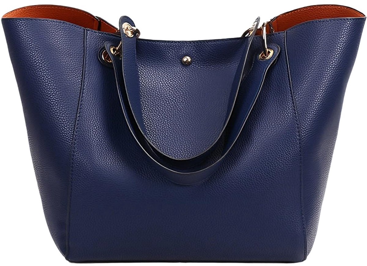 SnelShoppen - Waterdichte PU Lederen Handtas Dames - Grote Tote Tas voor Werk, Shopping en Vrije Tijd - Blauw - Comfortabele Schoudertas voor Vrouwen