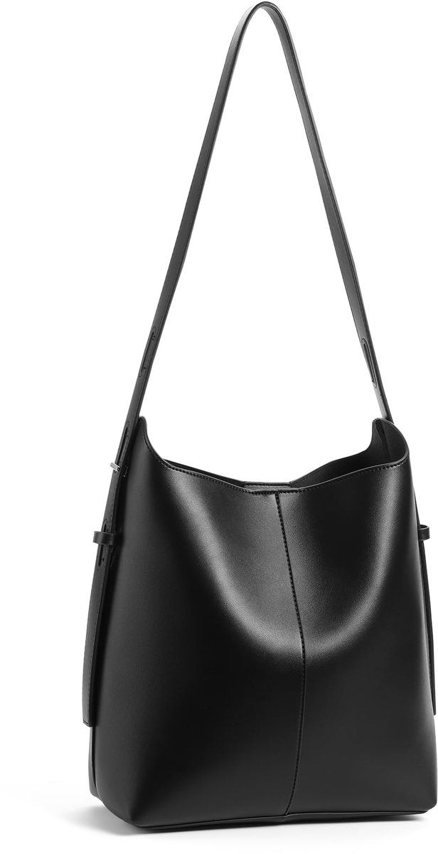 SnelShoppen - Handtas voor dames, leren tote bag, elegante shopper tas zwart, buideltas voor college, school, werk, reizen en winkelen, 28 x 29 x 11 c