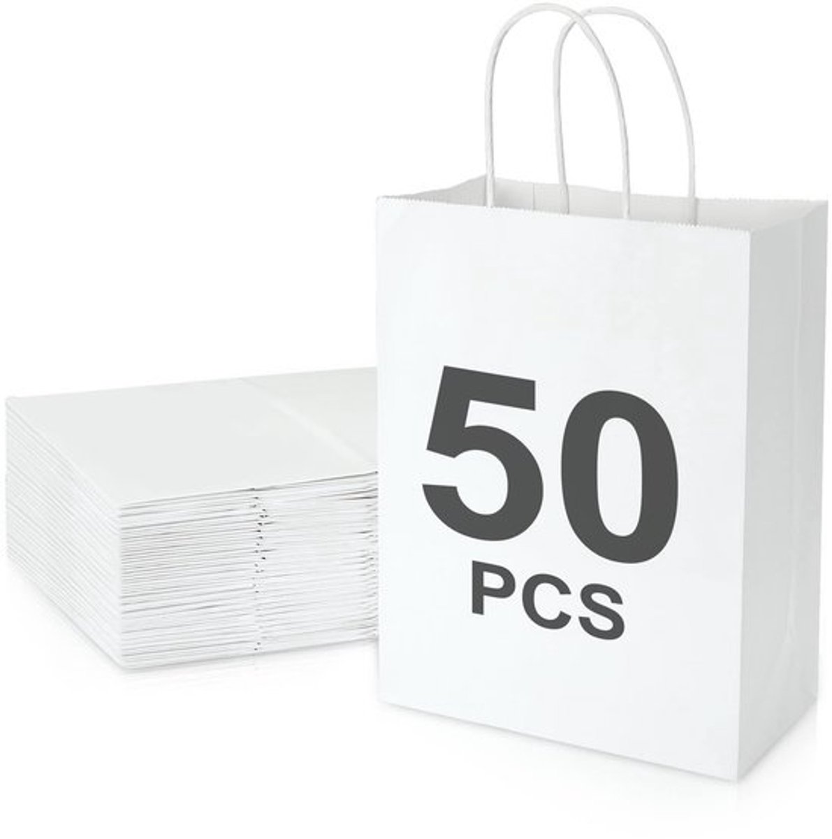 Papieren Zakken Wit 50 Stk - Papieren Zakken met Handvat - Geschenkzakken Kraftpapier - Boodschappentassen - Cadeauverpakking - Versterkte Handgrepen - Geschenkzakjes