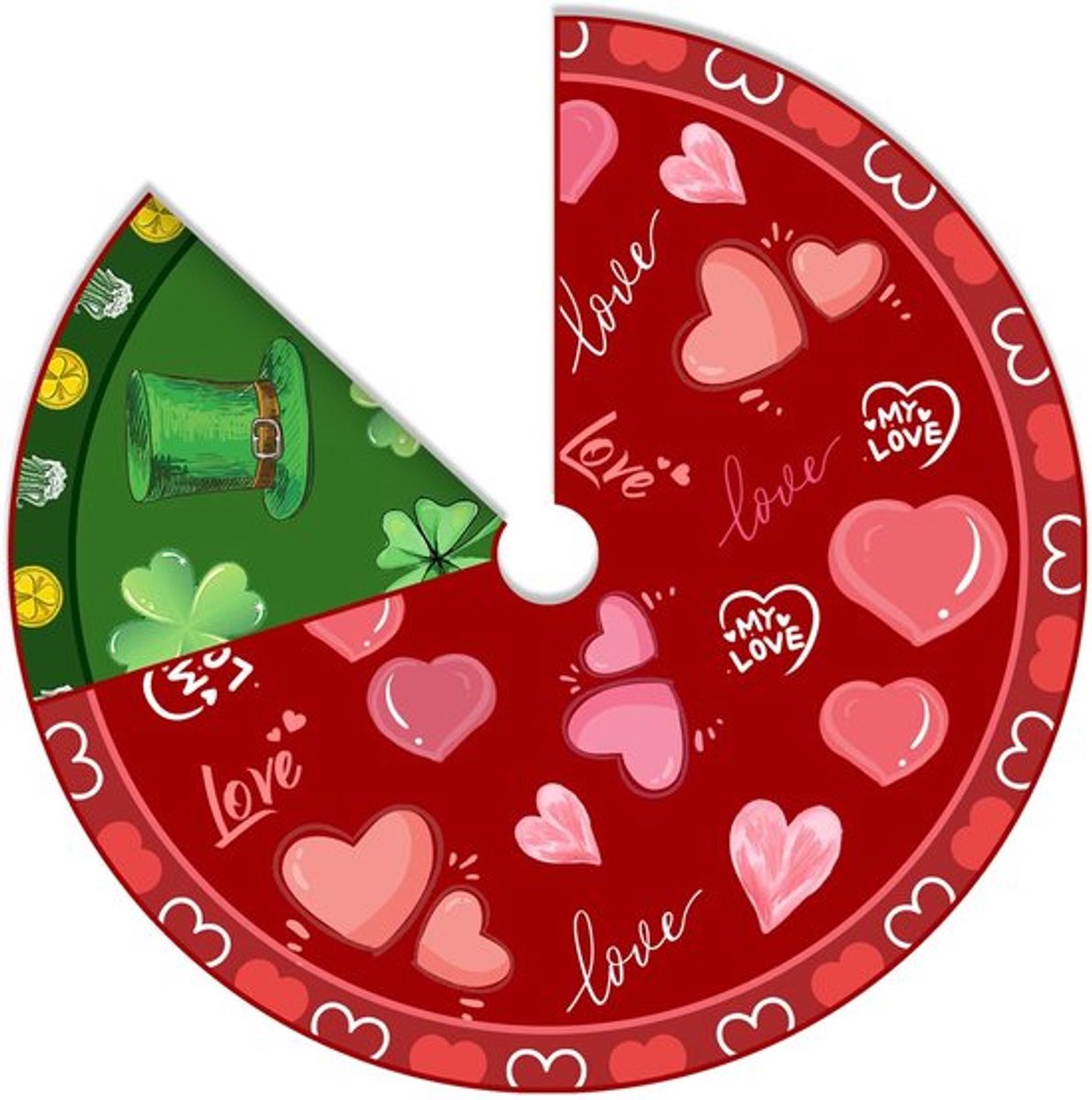 Kerstboomrok 91 cm - Dubbelzijdige Print - Valentijnsdag - St. Patrick's Day - Decoratie - Feestelijke Sfeer - Boomrok
