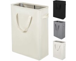 SnelShoppen - Smalle Opvouwbare Wasmand 45L met Handgrepen - Beige, Perfect voor Compacte Ruimtes, Slaapkamers en Studentenhuizen