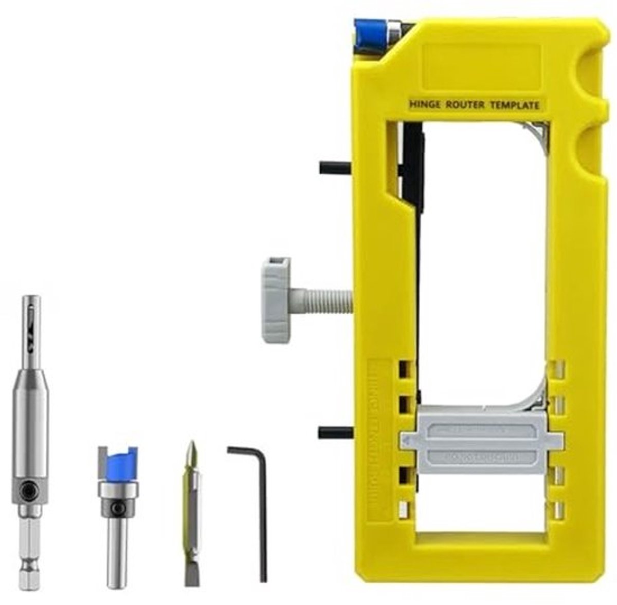 Deurscharnier Jig Eenvoudige Installatie - Verstelbare Kunststof - Antislip Pads - Professionele Snijden - Opbergruimte voor Routerbits - Geschikt voor Deuren 7,5-12,7 cm - Deurscharnier Sjabloon