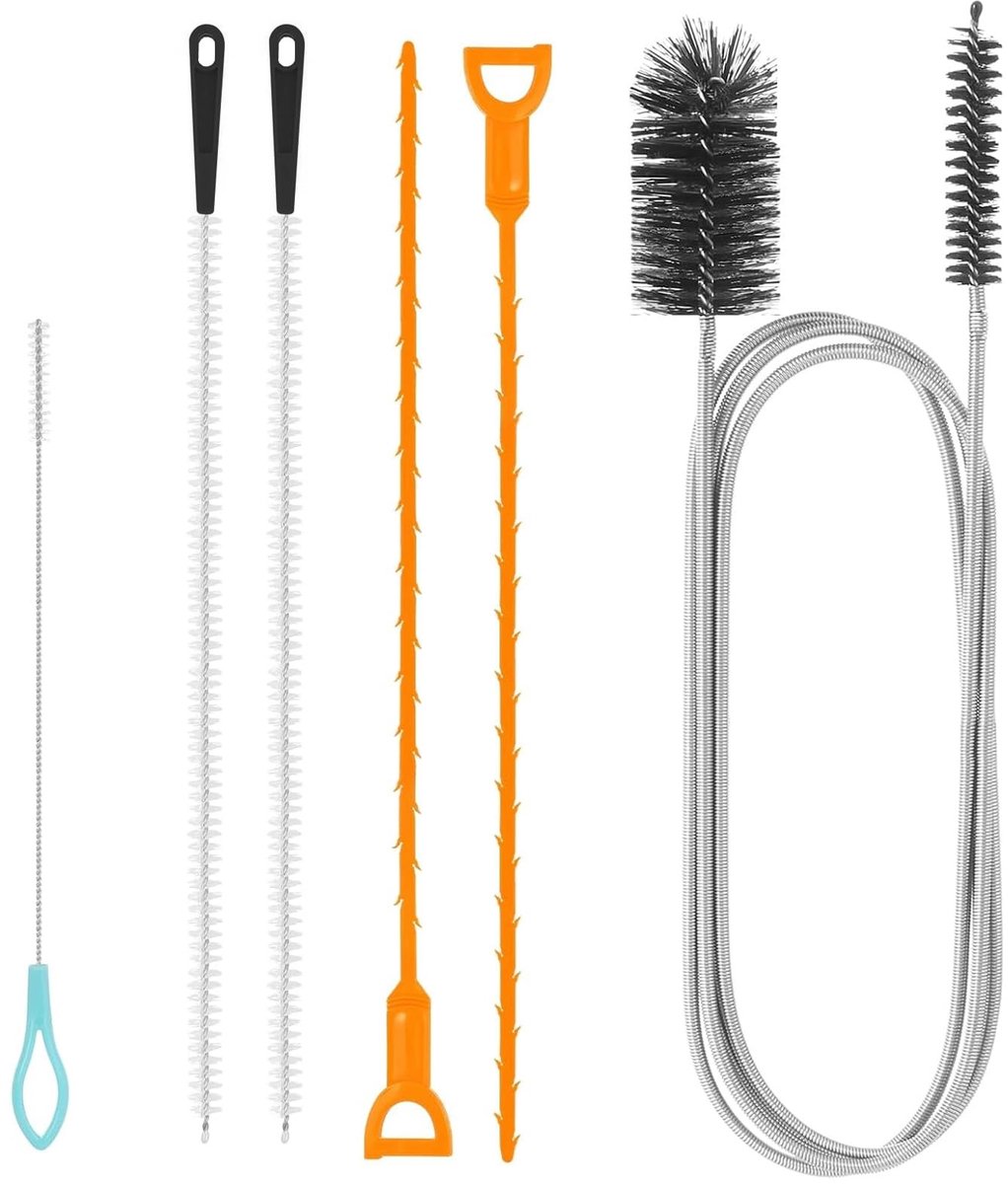Dailygoods- Buisreinigingsspiraal - Afvoerreiniger - Spiraalsticks - Buisreiniger - Buisreinigingsborstel - Roestvrij staal/nylon haren - 6 stuks