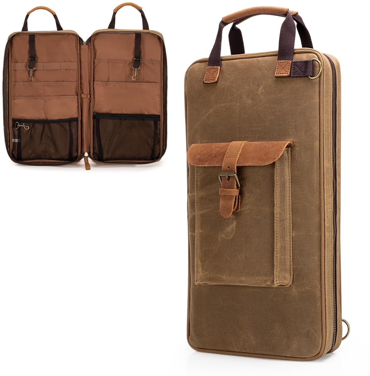 Dailygoods- Messentas - Gewaxte Canvas - 11 Sleuven - 2 Vakken met Ritssluiting - Draagbare Koksmes Tas - Verstelbare Schouderriem - 46,2 x 25,4 x 3,8 cm - Messenkoffer
