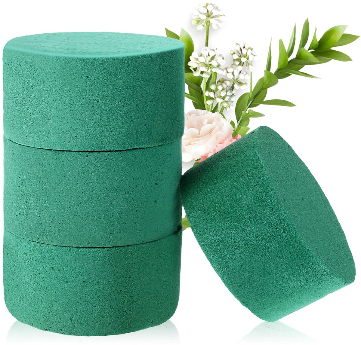 Dailygoods - 4 Stuks Ronde Bloemschuim Blokken - 8 cm Groen voor Bloemstukken