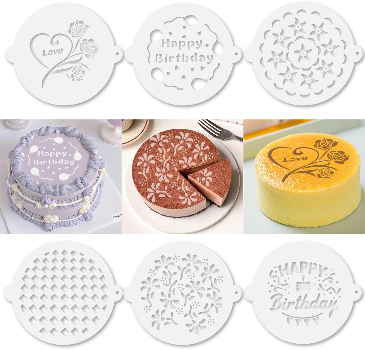 Dailygoods - 6 Pack 8 Inch Herbruikbare Cake Sjablonen - Ronde Decoratie Templates voor Bakken en Handwerken