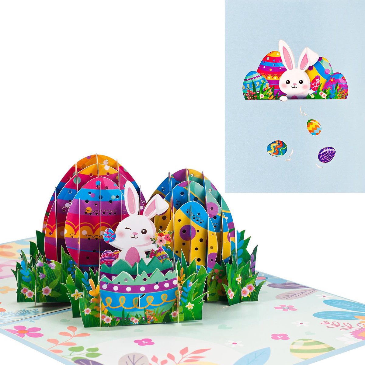 Dailygoods - Pop-upkaart voor Pasen - 3D Paaseieren en Paashaas met Envelop