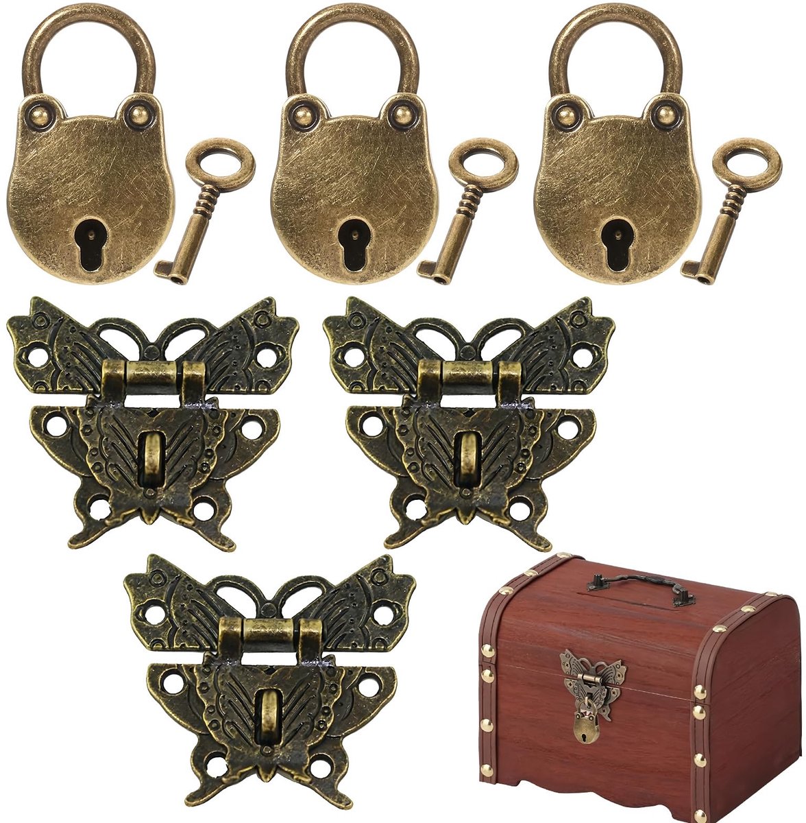 Dailygoods - Antieke Vintage Hangsloten - 3 Stuks voor Sieraden Dozen en Kasten