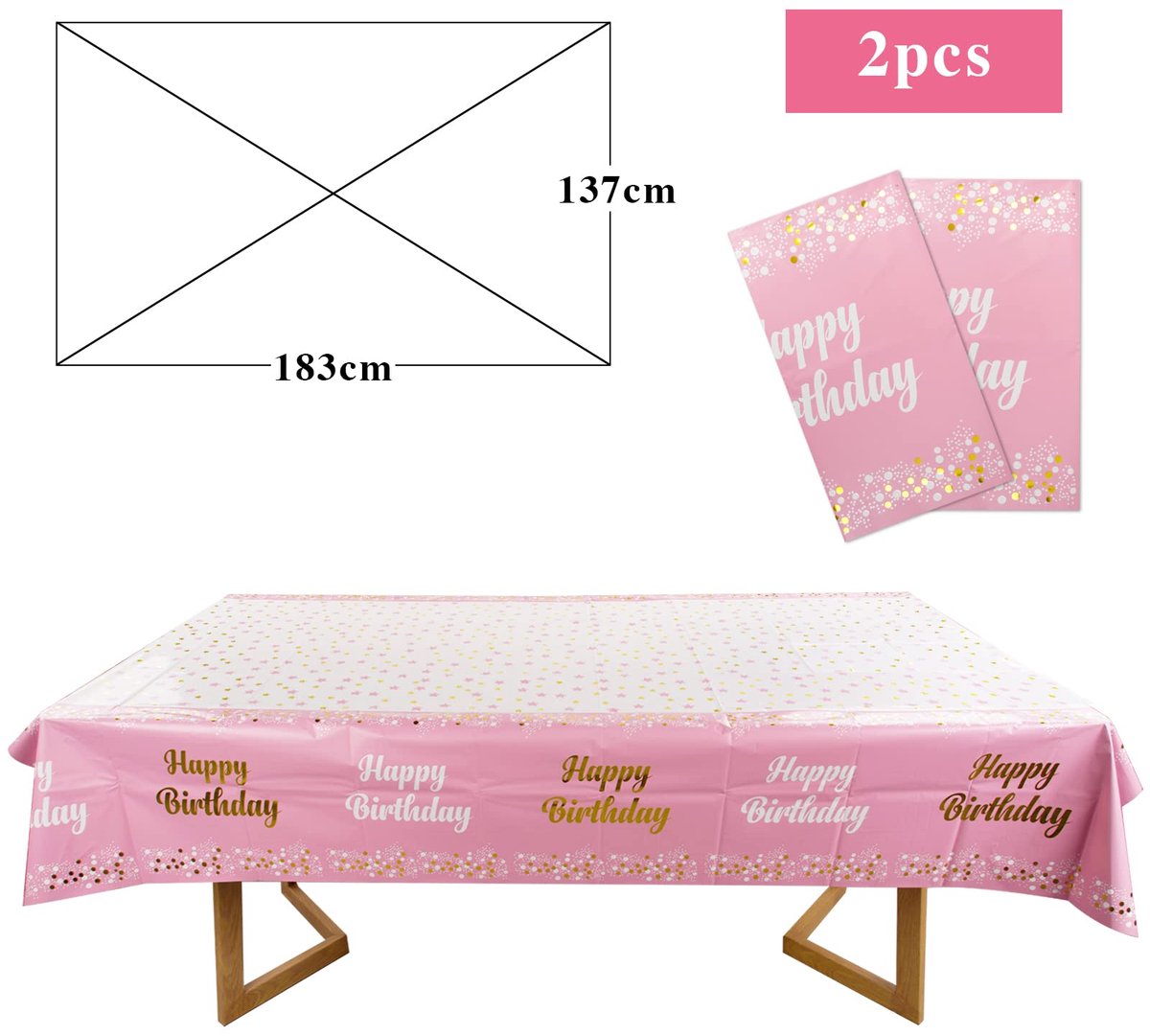 Dailygoods - 2 Stuks Feestelijke Tafelkleed voor Verjaardagen - Roze Gelukkige Verjaardag Tafelkleed
