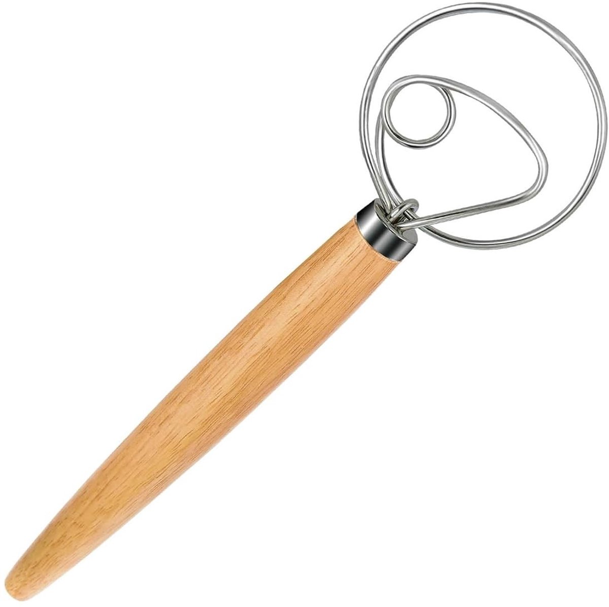 Dailygoods- Deeggarde 30 cm - Houten Handvat - Roestvrij Stalen Deeghaak - Voor Brood/Pizzadeeg - Comfortabel Gebruik - Hoogwaardige Kwaliteit - Deegmenger