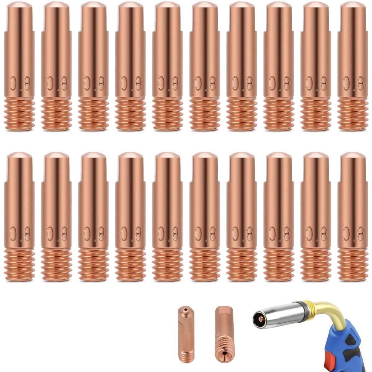Dailygoods- Lascontactpunten 20 stuks 0,8 mm - MIG/MAG lasbranders - Koperen contactpunten - Slijtageonderdelen - Lasaccessoires - Hoge corrosiebestendigheid - Lasmondstukken
