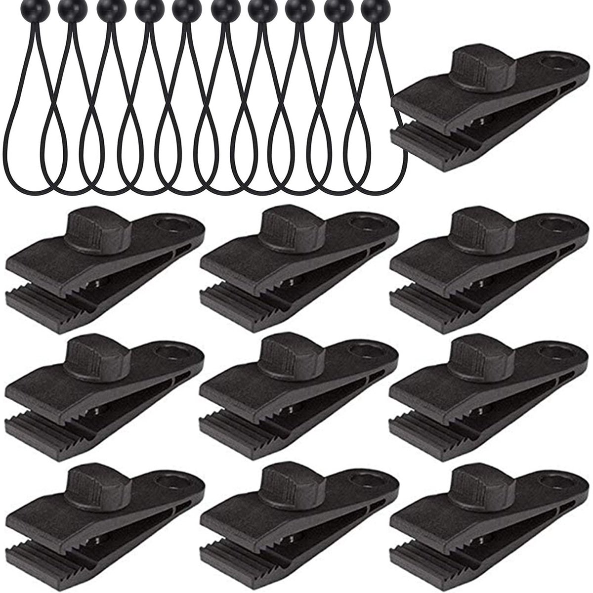 Dailygoods - Set Tarp Clips voor Kamperen - Plastic Tent Klemmen en Rubber Spanners voor Buiten