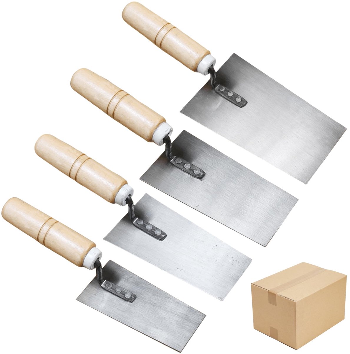 Dailygoods - 4 Delige Rvs Troffelset met Houten Handvat voor Metselwerk en Stucwerk