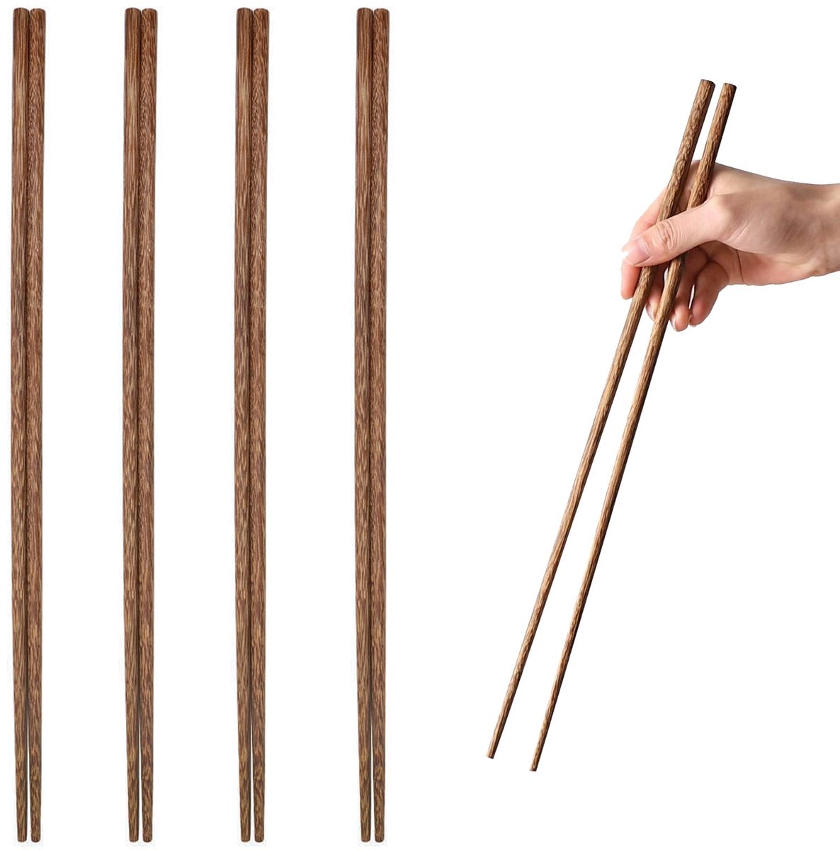 Dailygoods - Lange Houten Eetstokjes - 4 Paar, 38 cm