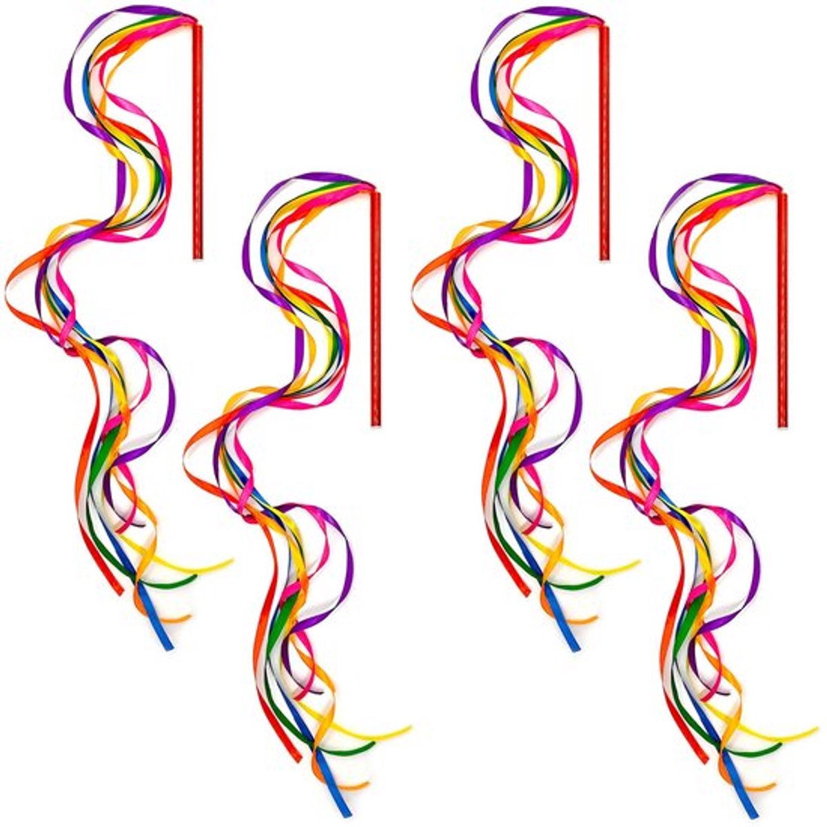 Regenbooglintenstok - Swingbaton voor Dans - 4 stuks - Kleurrijke gymnastieklinten - Geschikt voor kinderen - 7 kleuren