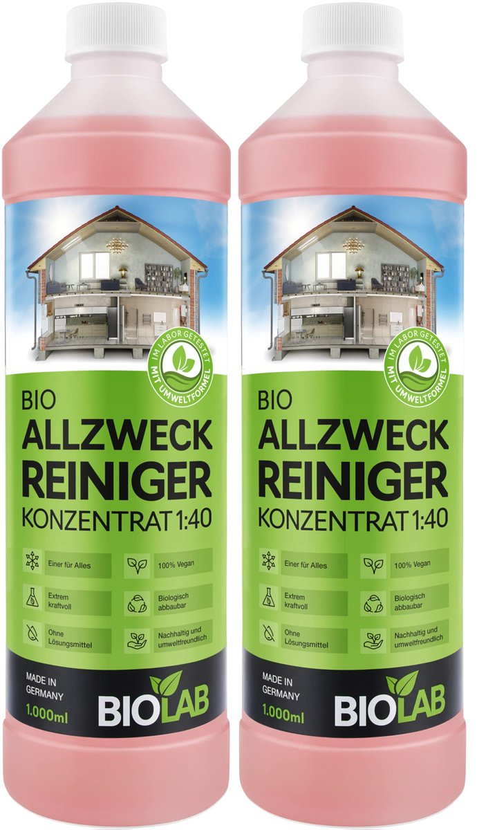 SnelShoppen - Biologische Allesreiniger Concentraat - 2 x 1 Liter - Universele Huishoudelijke Multi-Clean - Milieuvriendelijk Schoonmaakmiddel voor Ke