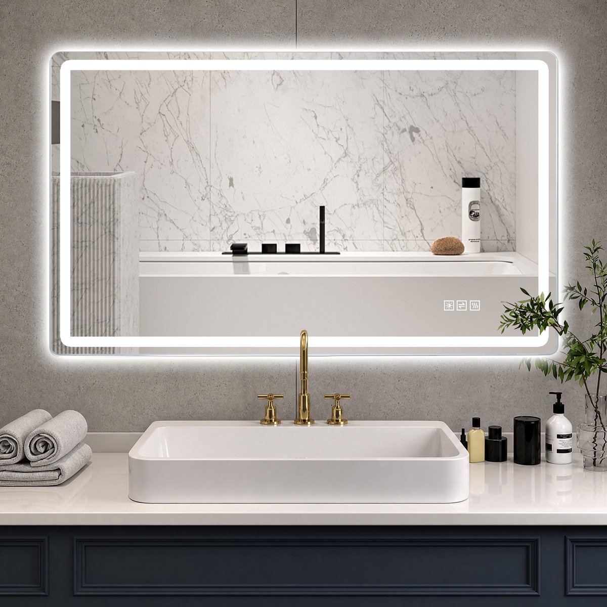 FloraGrace Spiegel - 60 x 120 cm - Led Verlichting Met Mat Verlichte Rand - Glas En Metaal - Zilver - Voor Badkamer - Dimbaar En Anti Condens
