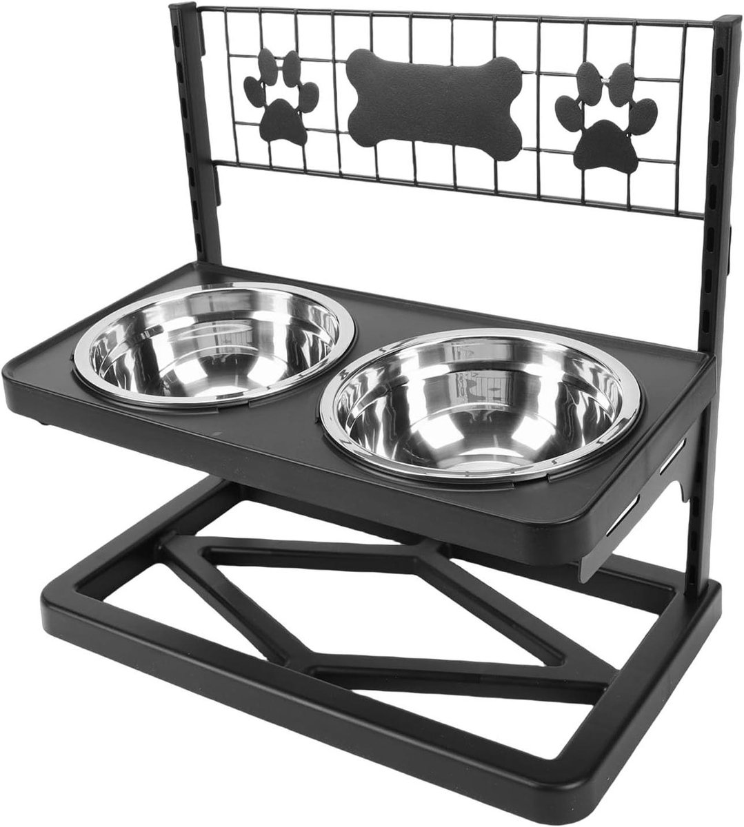 Verhoogde Voerbak - Honden Voerstation - Honden Voeren - In Hoogte Verstelbaar - 42 x 26 x 10 cm - Zwart
