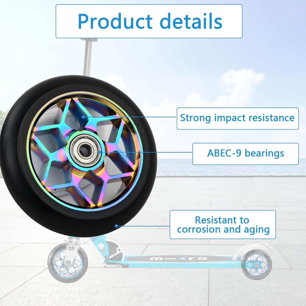 SnelShoppen - 2 Stuks Scooterwielen 110 mm met ABEC-9 Kogellagers, Reservewielen voor Scooters, Blauw, Ideaal voor Kinderen en Volwassenen