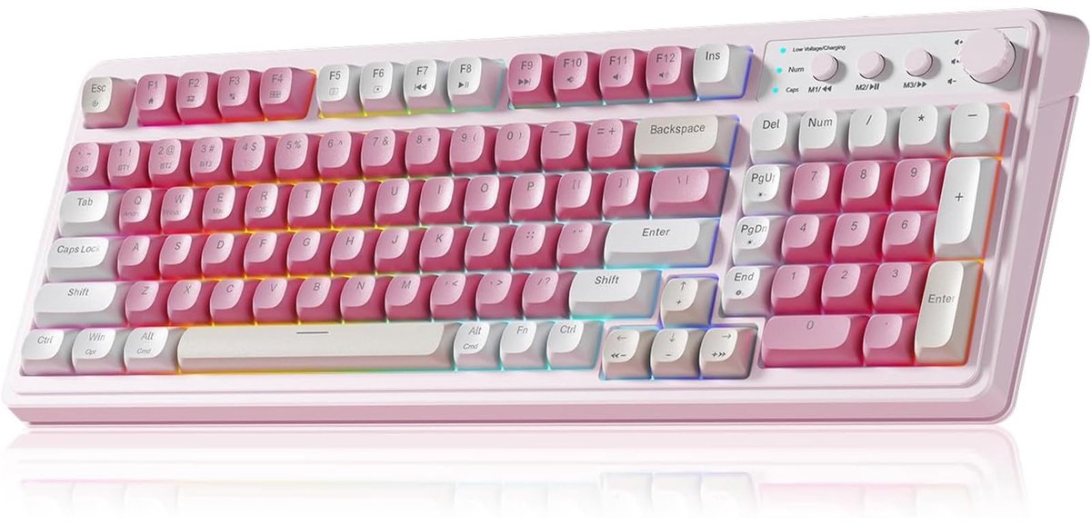 SnelShoppen - TZMRIT Aula S99 Gaming-toetsenbord Draadloos - Tri-Mode Bluetooth/2,4GHz/USB-C - Crèmekleurig Toetsenbord met Nummerpad - RGB Achtergron