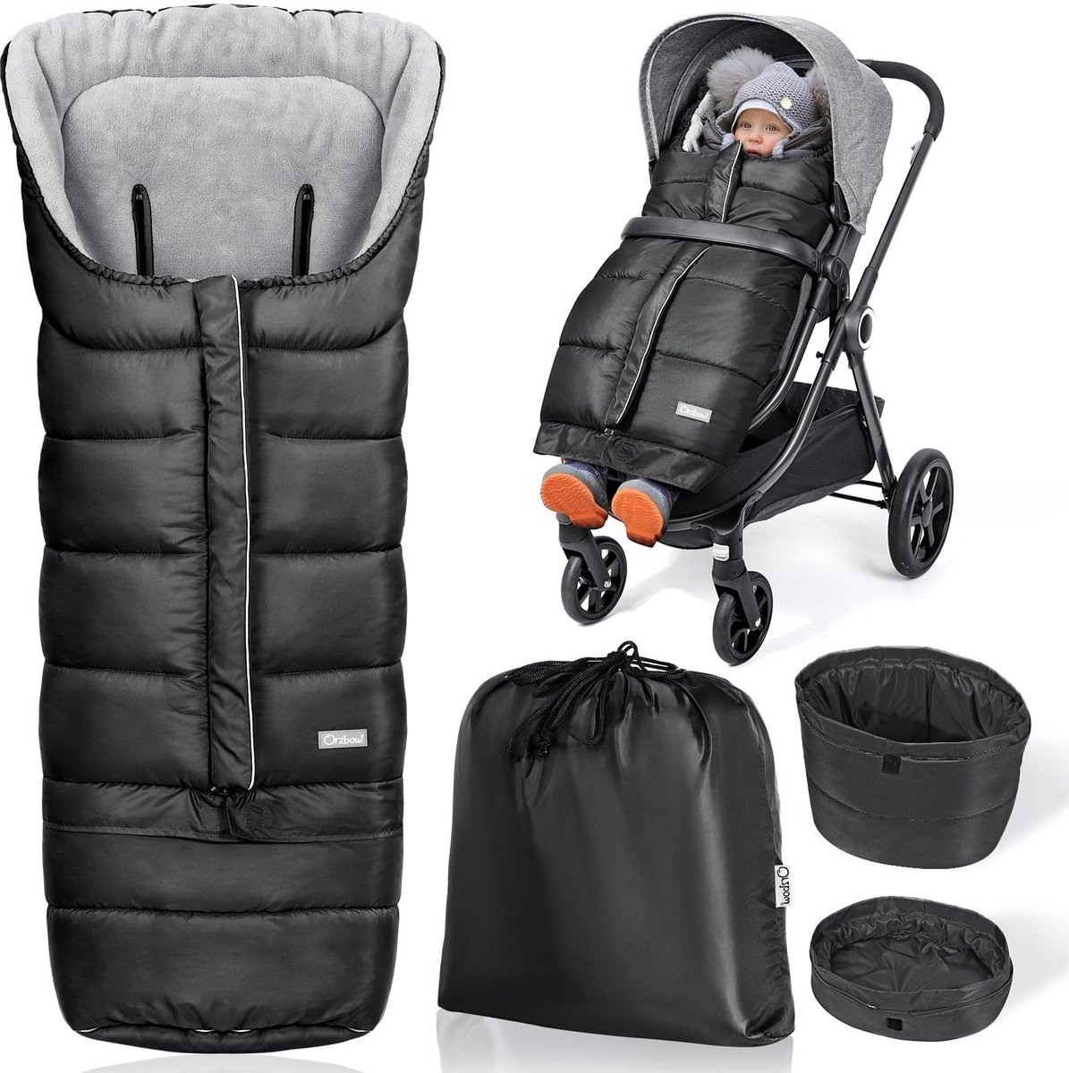 SnelShoppen - Universele Voetenzak Kinderwagen - Waterdichte Voetenzak met Rits - Verstelbare Extra Lengte - Anti-Slip - 97x44cm/117x44cm - Zwart - Pe