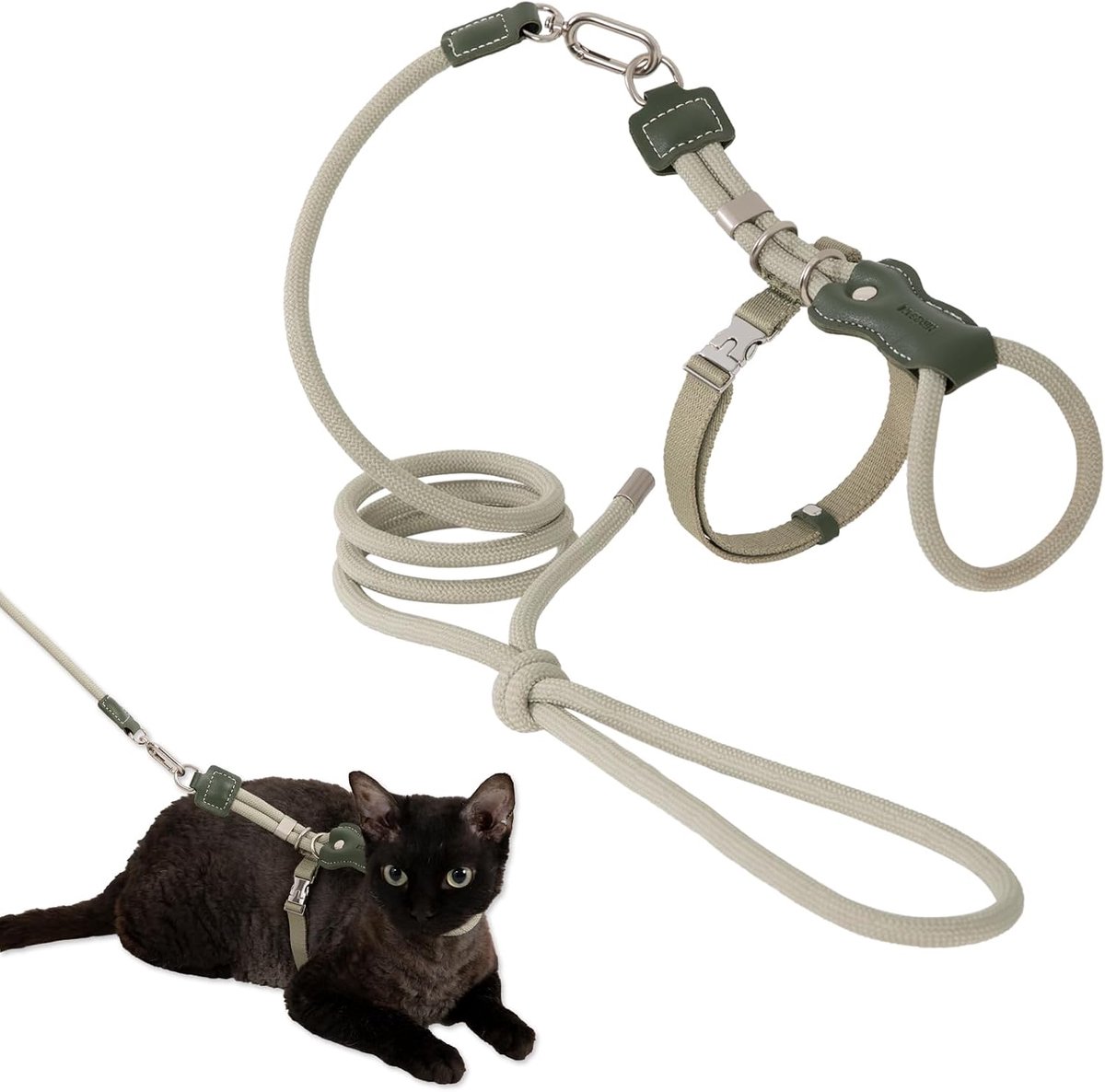 SnelShoppen - Kattenharnas en Riem Set, Verstelbaar Ontsnappingsbestendig, Ademend en Lichtgewicht Harnas voor Kleine Tot Grote Katten, Groen, Perfect