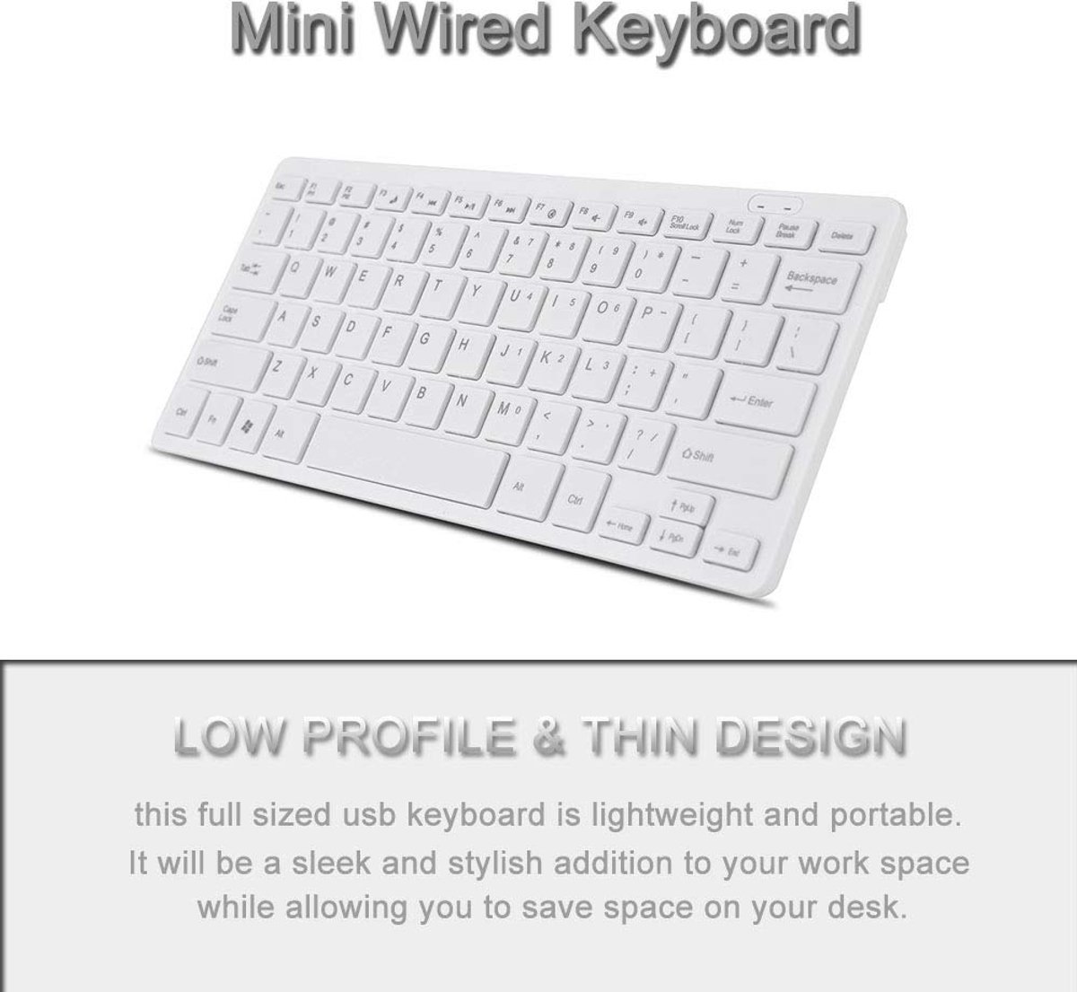 SnelShoppen - Mini-toetsenbord Bedraad Dun Draagbaar 78-toetsen Usb-multimedia Klein Wit Geschikt voor PC, Computer, Mac, Laptop, Ideaal voor Thuis en