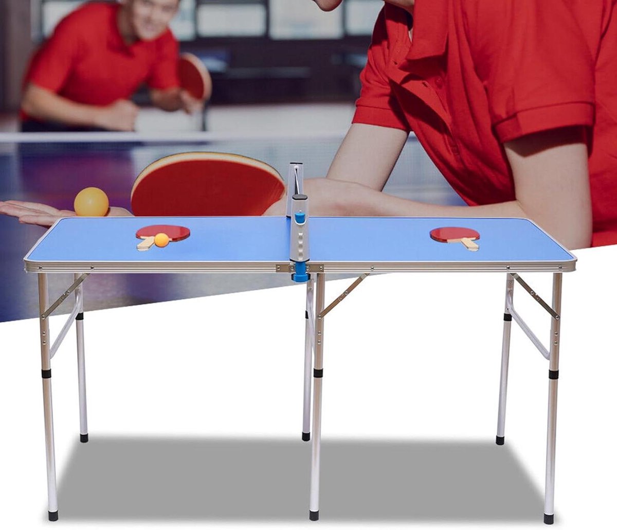 Inklapbare Tafeltennistafel - Mini Tafeltennis - Familie Entertainment - Ruimtebesparend Opvouwbaar - 152 x 76 x 76 cm - Blauw