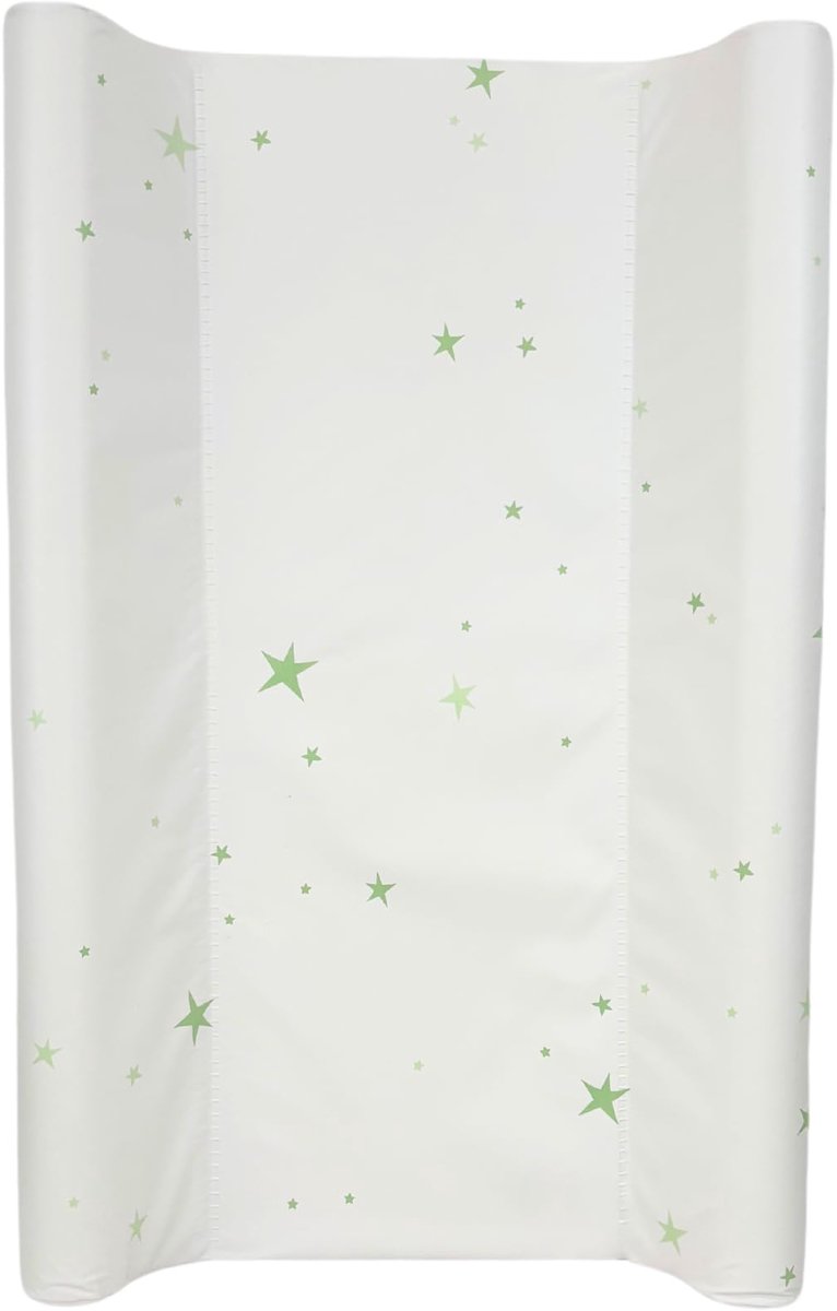 SnelShoppen - BabyDam Luxury SuperMax Anti-Roll Wedge Baby Aankleedkussen 70x45 cm - Gemakkelijk Schoon te Maken - Ster Groen/Wit - Veilig en Comforta