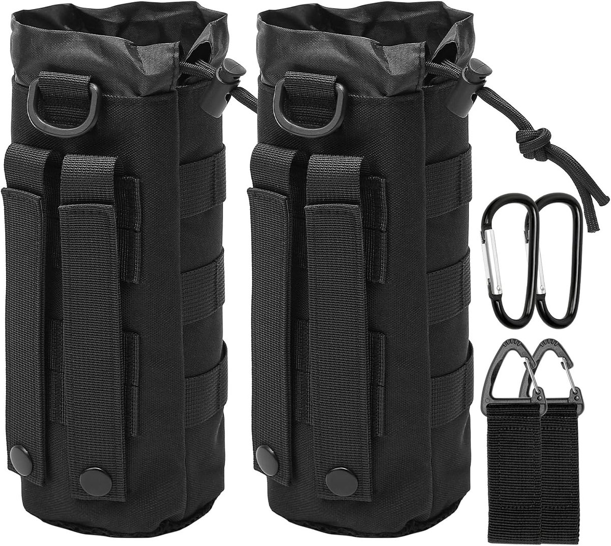 tactische flessenhouder set 2 stuks - Oxford materiaal - met karabijnhaak - ideaal voor outdoor activiteiten - ShopVlot