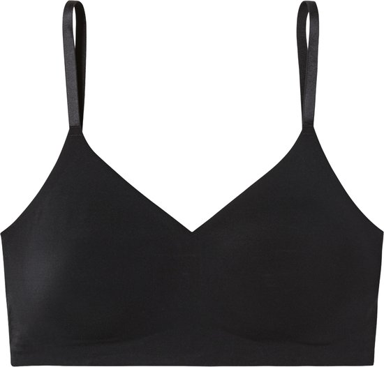 Zwarte bustier met verstelbare bandjes en V-hals.