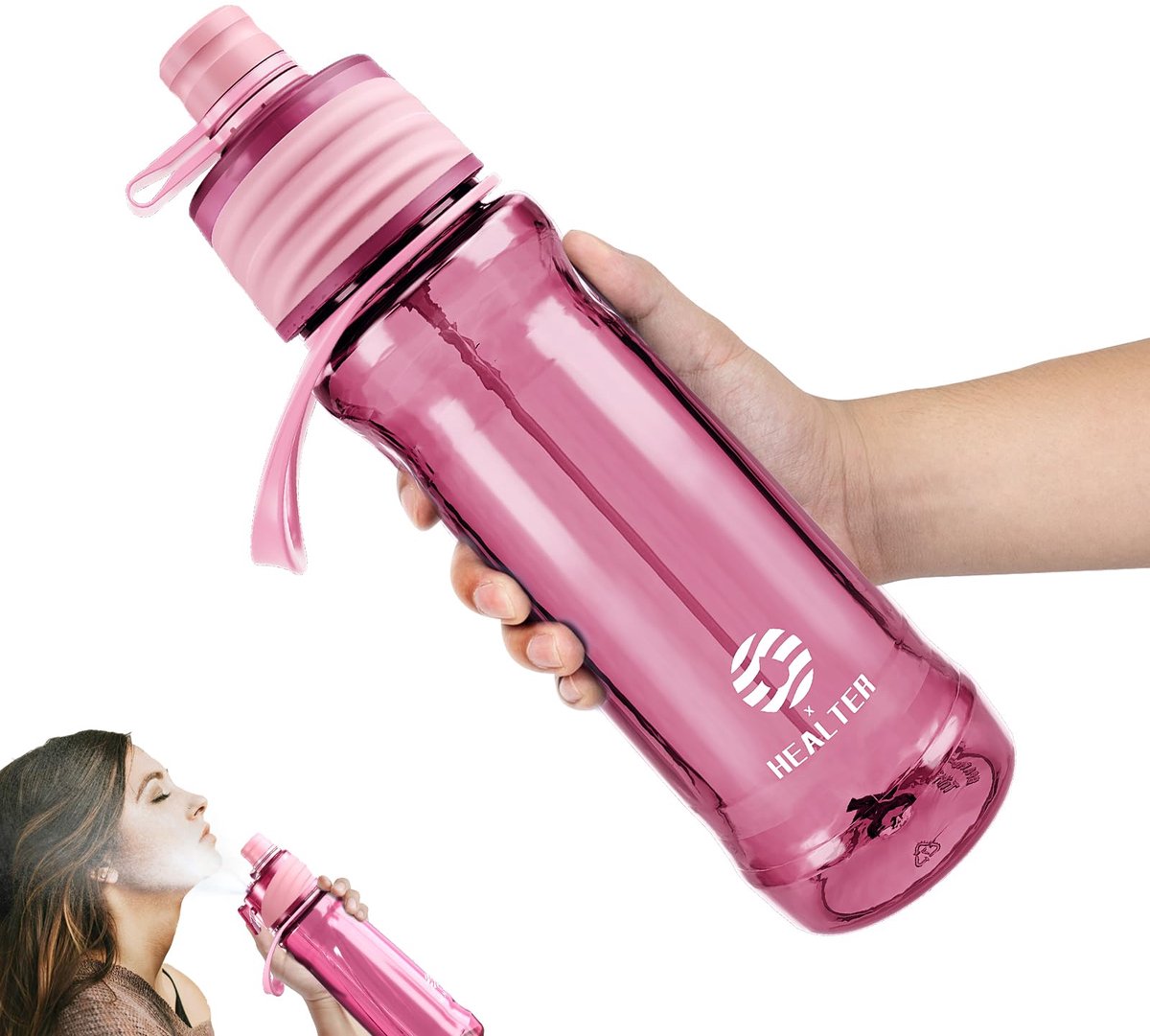 SnelShoppen - Healter 1L Spray Bottle Lekvrije Waterfles met Spray Mist voor Fietsen Wandelen Klimmen Buitensport Hydratatie Koeling Roze