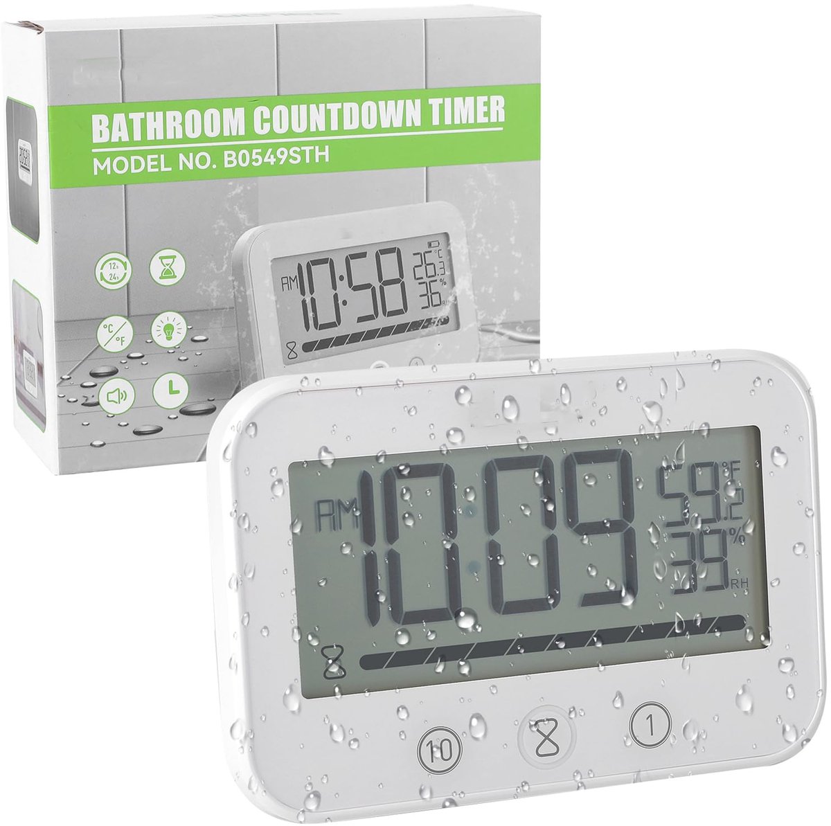 Waterdichte Badkamer Klok - Digitale Timer met Temperatuur en Vochtigheid - Inclusief Alarmfunctie