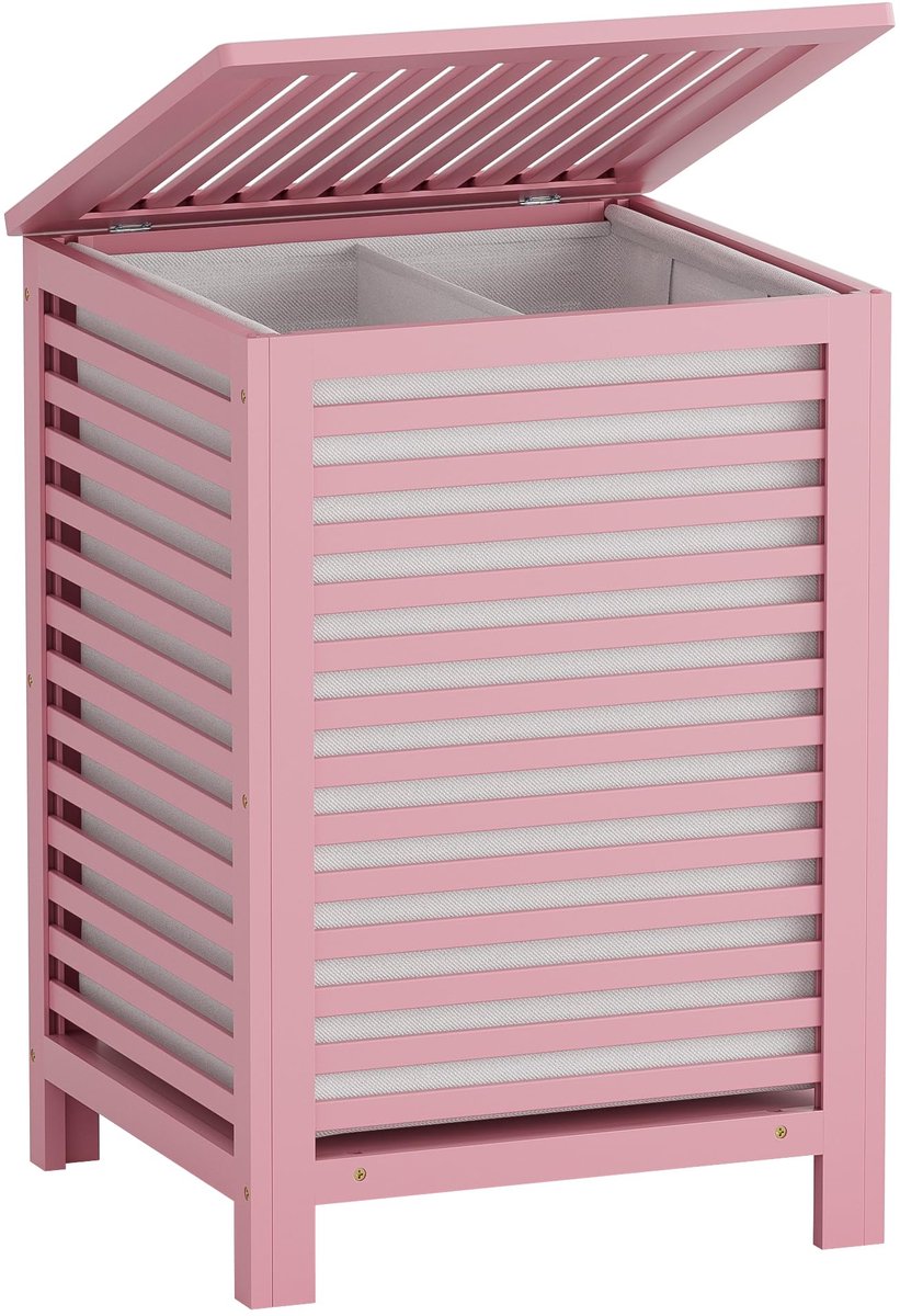 SnelShoppen - Dubbele Wasmand met Deksel 120L - Bamboe Wasmand met Uitneembare Binnenzak - 2-Delige Kledingverdeler voor Wasruimte, Badkamer, Slaapkam