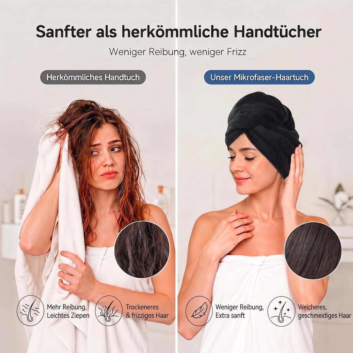 SnelShoppen - Haardroger Handdoeken Microvezel Haar Wrap Tulband Zeer Absorberend 30 cm x 70 cm Zwart 2 Pack - Ideaal voor Bad, Douche, Sport en Thuis