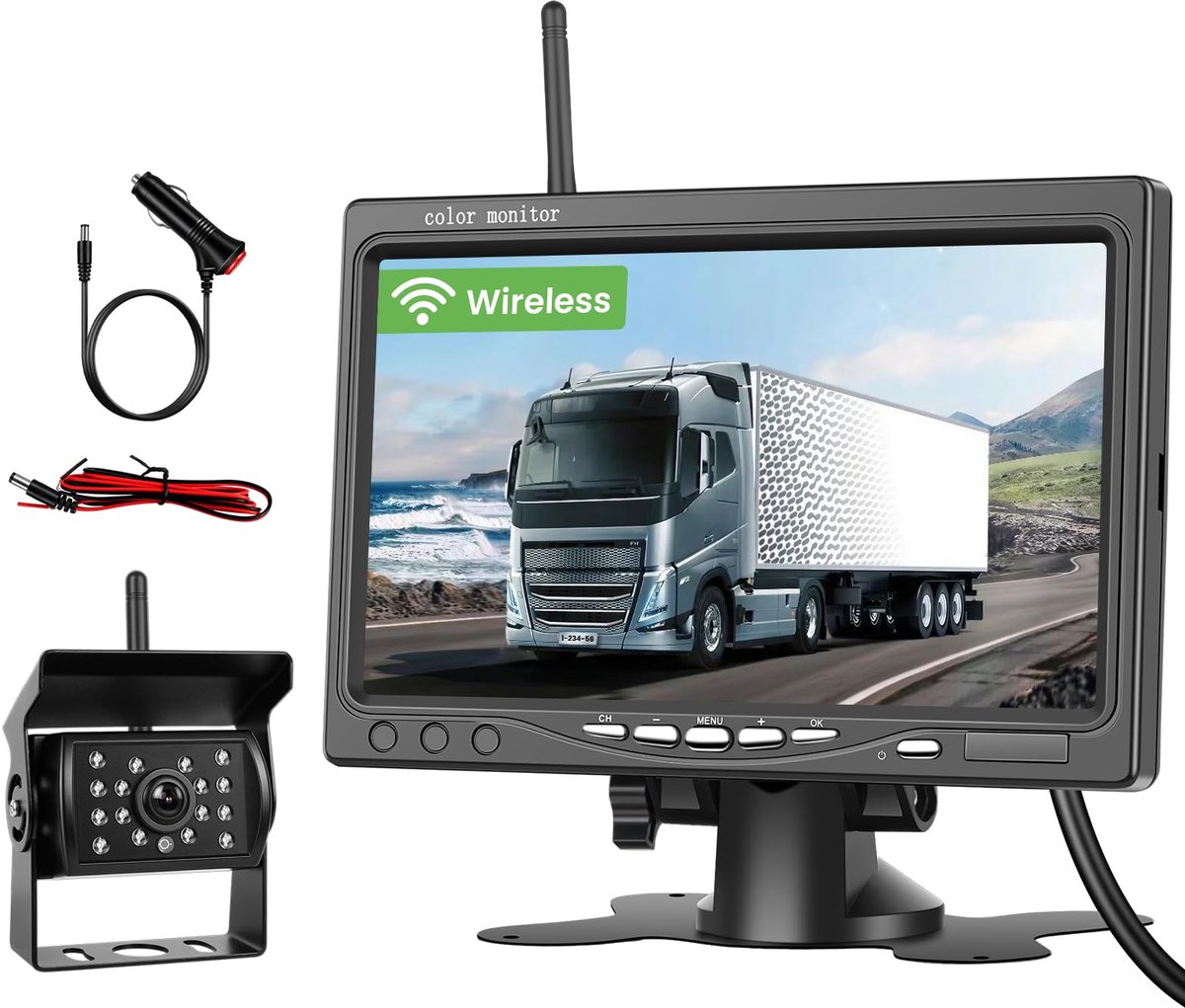 SnelShoppen - Draadloze Achteruitrijcamera met 7 Inch HD Monitor, IP68 Waterdicht, Nachtzicht, Groothoek, Omgekeerde Lijn, Voor Alle Modellen