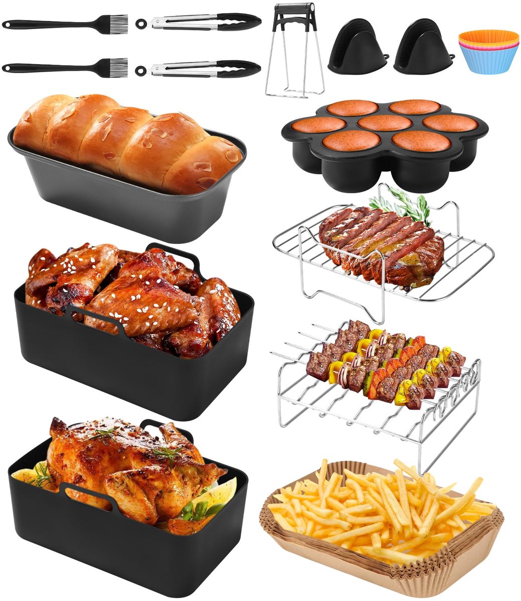 SnelShoppen 14 stuks airfryer accessoiresset voor heteluchtfriteuse ideaal voor Ninja Foodi COSORI Tower 7.6L-9.5L multifunctioneel keukenacces