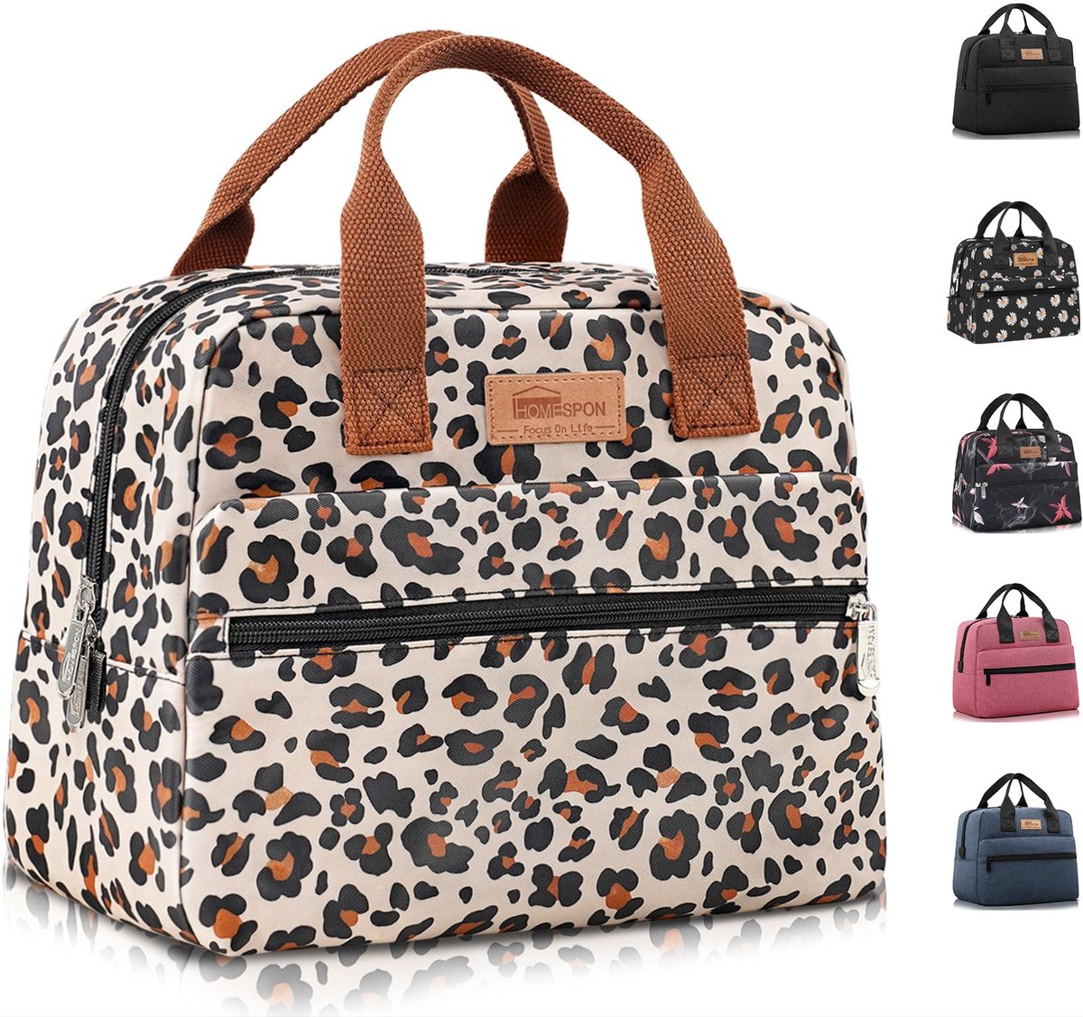 SnelShoppen - Geïsoleerde Lunchtas Koeltas voor Volwassenen - Grote Capaciteit Draagtas voor Werk, Picknick en Reizen - Luipaard Print