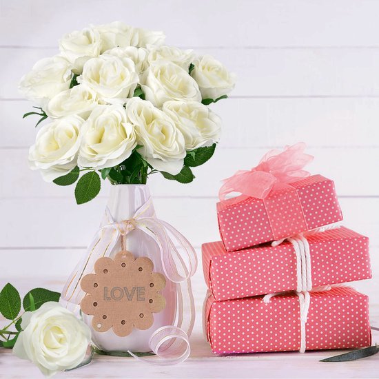 SnelShoppen - 12 Stuks Witte Kunstrozen, Neprozen, Zijde Nepbloemen voor Bruiloft, Tuin, Binnen en Buiten, Perfecte Decoratie voor Feesten en Speciale