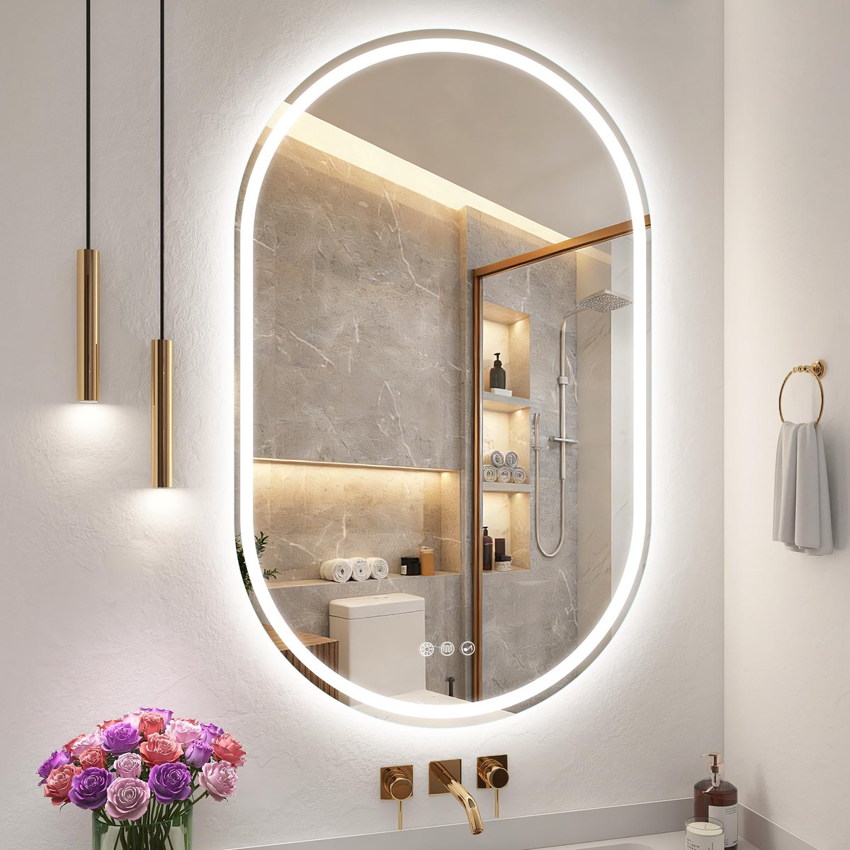 SnelShoppen - S'bagno Badkamerspiegel met Verlichting 600x1000 mm, Ovale LED Spiegel met Bluetooth, Ontfogend, 3000K/4000K/6500K, IP44, Geheugenfuncti