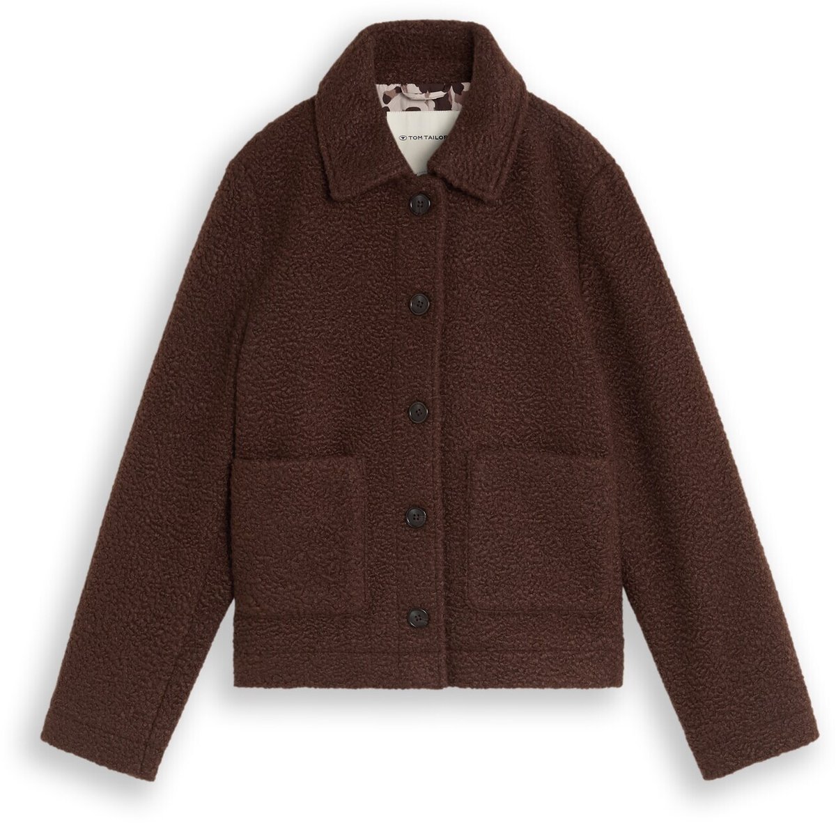 Tom Tailor - Bouclé-jas met zakken - Maat M - java dark brown