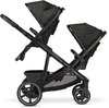 Zwarte Deryan duo kinderwagen met twee zitjes achter elkaar.