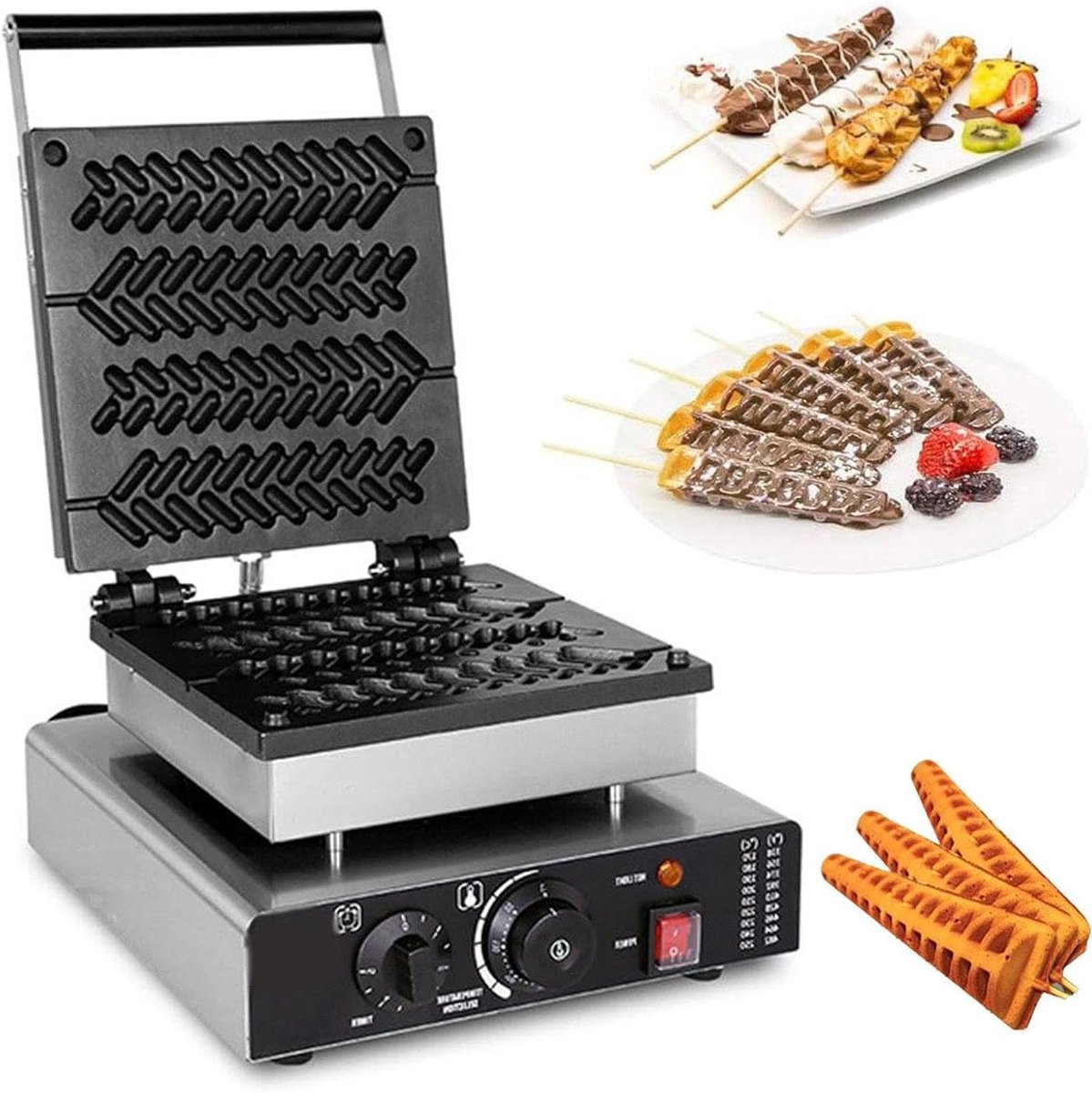 Wafelijzer - Wafelmachine - Bakken van wafels - 4 boomvormige wafels - 1750W - Zilver