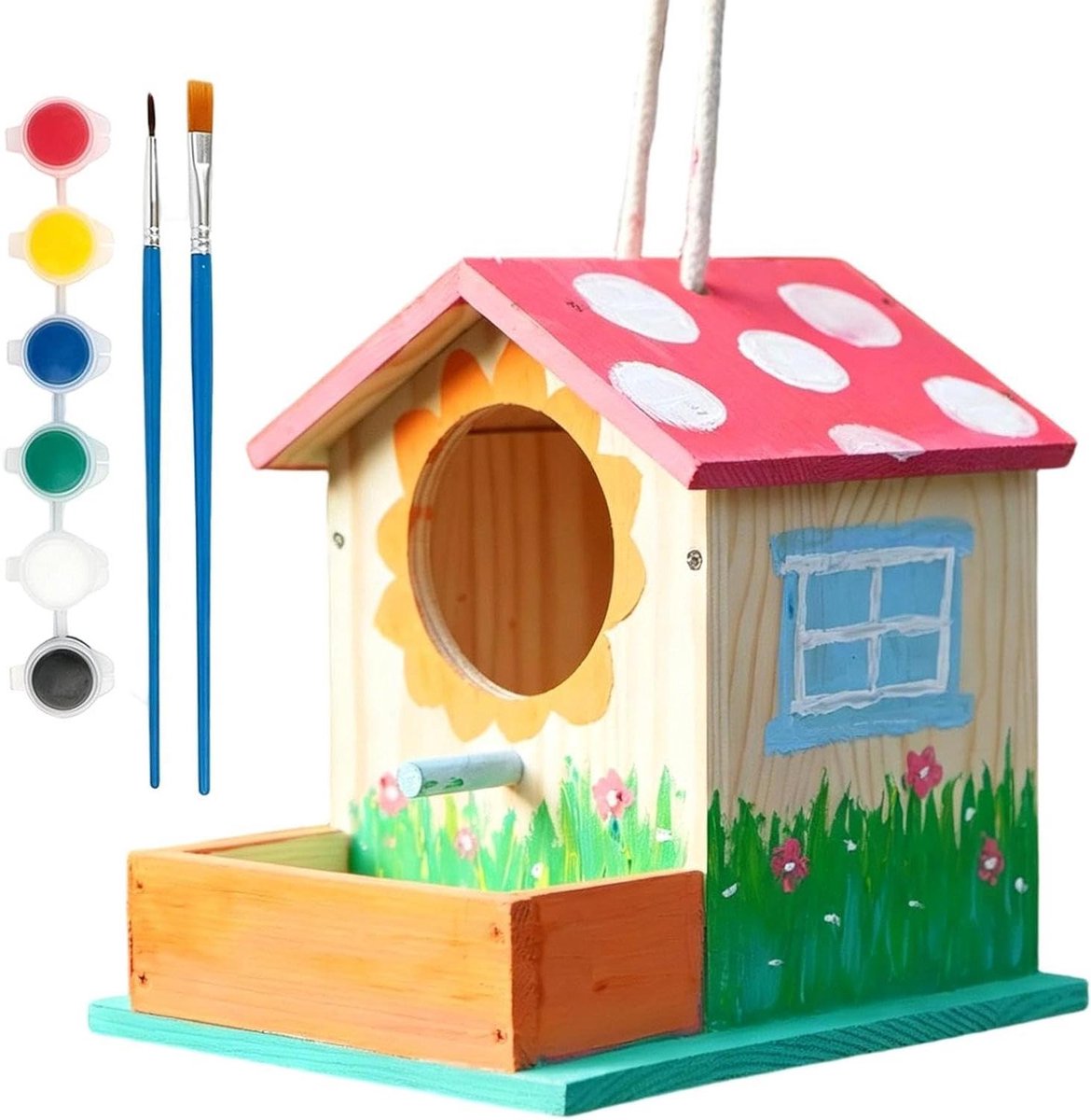 Houten Vogelhuisjes - Nestdoos Vogels - Lentefeest Decoratie - Natuurlijk Duurzaam Materiaal - 17.3 x 17 x 15 cm - Naturel