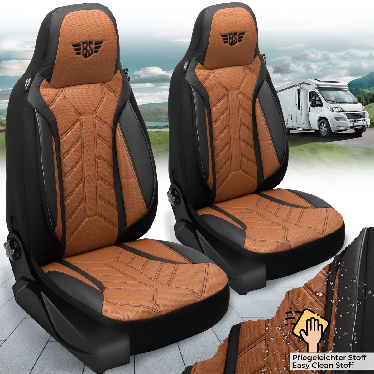 Premium Camper stoelhoezen voor Rapido Vans DPL511 in Zwart/Chocoladebruin (2 losse stoelen)