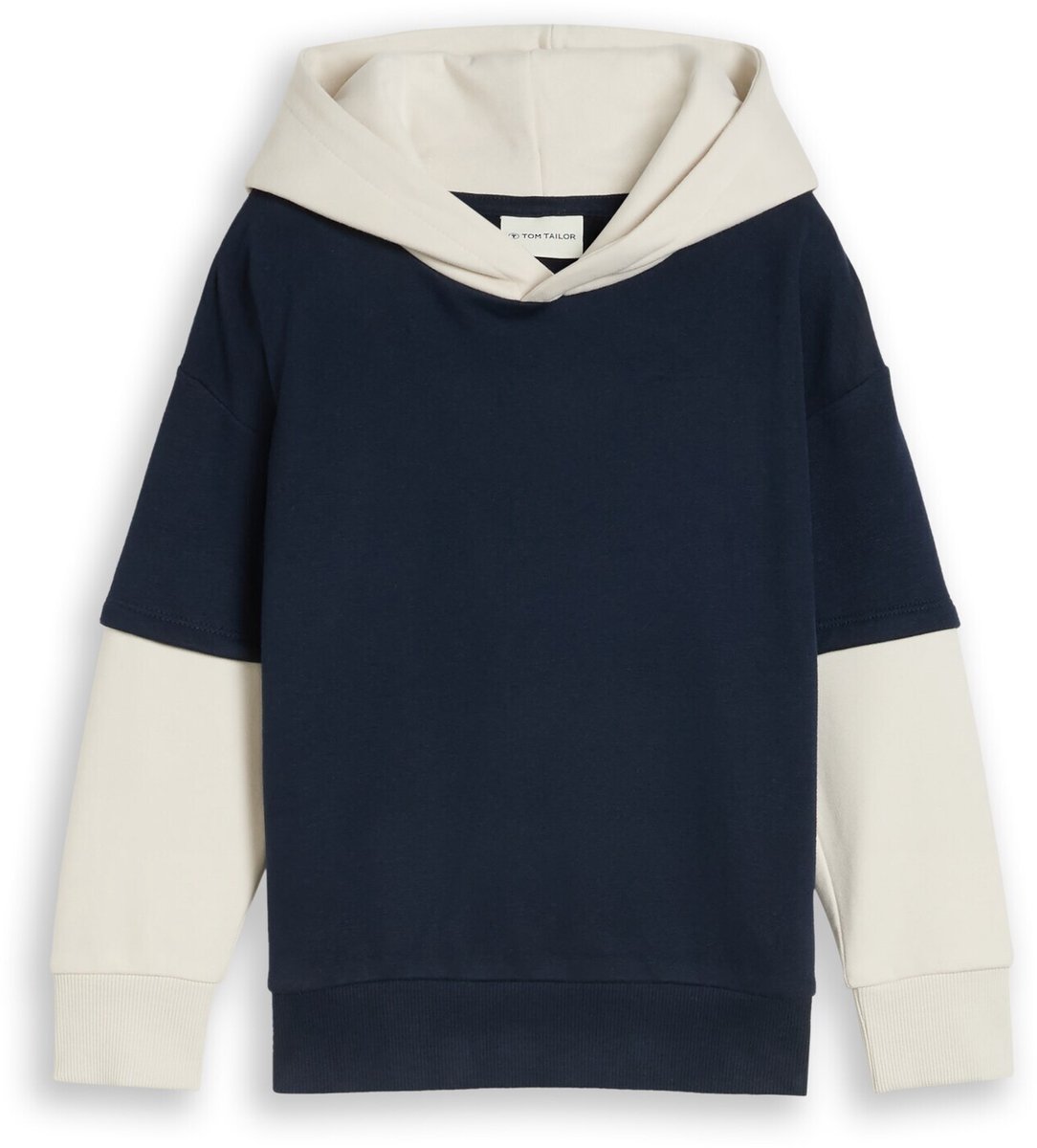 Tom Tailor - Oversized hoodie in 2-in-1-look met print op de rug - Maat 92/98 - sky captain blue