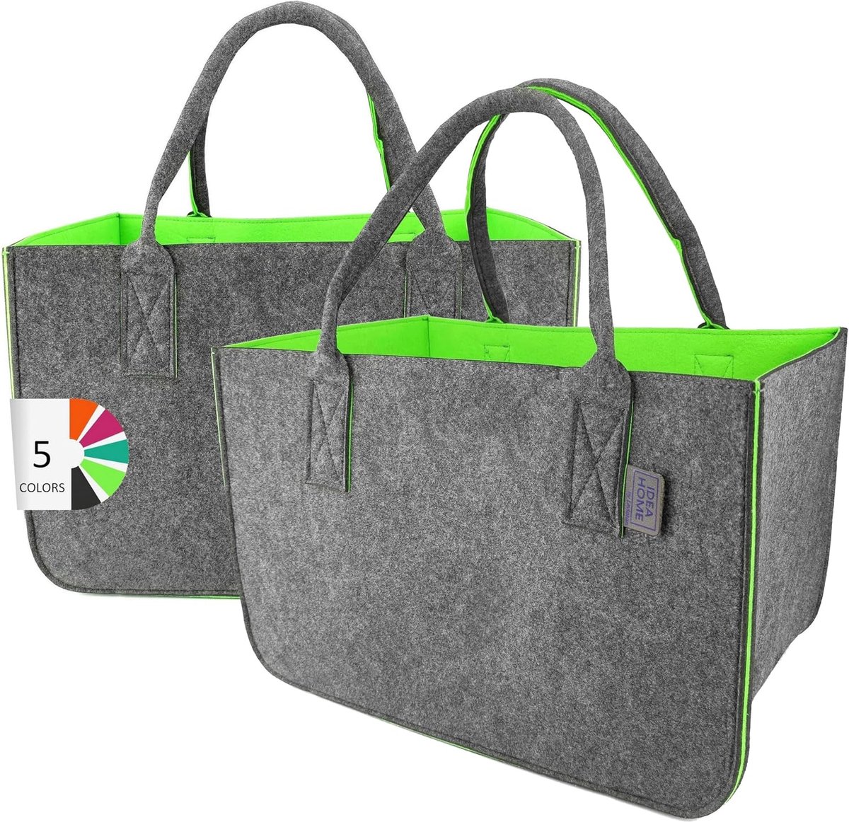 SnelShoppen - XXL Vilten Tas 30 Liter - Opvouwbare Shopper Donkergrijs/Limoen - Boodschappentas, Haardhouttas, Kledingmand, Speelgoedtas, Groot